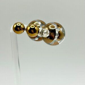 Modern Gold Heart & Clear Lucite Ball Double Stud Earrings